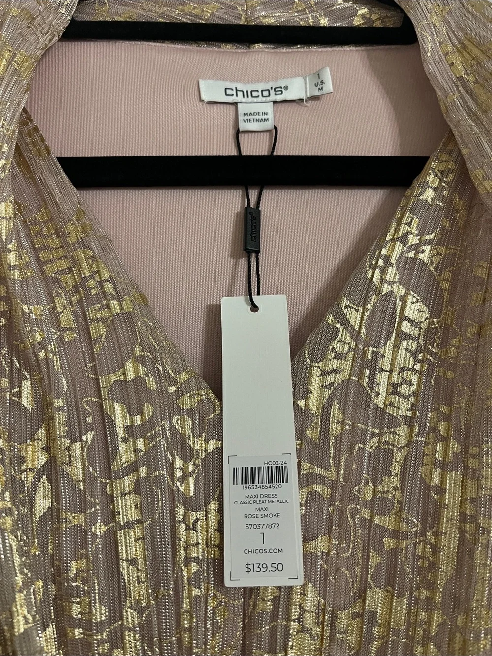 Chico’s Metallic Pleated Maxi Dress